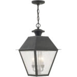 12 inch 3 Light Charcoal Outdoor Chain Lantern Pendant Lighting Fixture with Seeded Glass Shade-Lighting LumensLantern