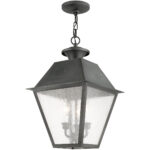 12 inch 3 Light Charcoal Outdoor Chain Lantern Pendant Lighting Fixture with Seeded Glass Shade-Lighting LumensLantern