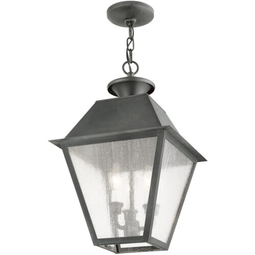 12 inch 3 Light Charcoal Outdoor Chain Lantern Pendant Lighting Fixture with Seeded Glass Shade-Lighting LumensLantern