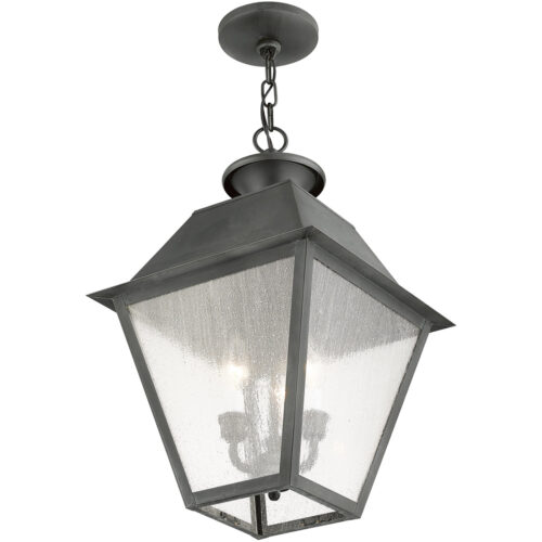 12 inch 3 Light Charcoal Outdoor Chain Lantern Pendant Lighting Fixture with Seeded Glass Shade-Lighting LumensLantern