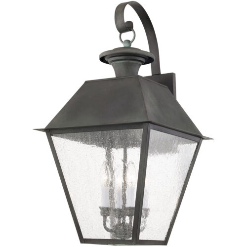 15 inch 4 Light Charcoal Outdoor Wall Lantern Pendant Lighting Fixture with Seeded Glass Shade-Lighting LumensLantern