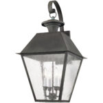 15 inch 4 Light Charcoal Outdoor Wall Lantern Pendant Lighting Fixture with Seeded Glass Shade-Lighting LumensLantern