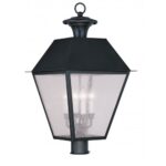 15 inch 4 Light Black Outdoor Post Lantern Pendant Lighting Fixture with Seeded Glass Shade-Lighting LumensLantern