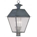 15 inch 4 Light Charcoal Outdoor Post Lantern Pendant Lighting Fixture with Seeded Glass Shade-Lighting LumensLantern