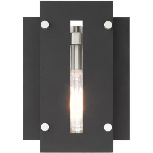 7 inch 1 Light Black & Brushed Nickel Outdoor Wall Lantern with Clear Glass Shade-Lighting LumensLantern