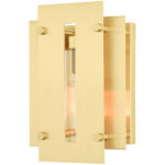 7 inch 1 Light Satin Brass Outdoor Wall Lantern with Clear Glass Shade-Lighting LumensLantern