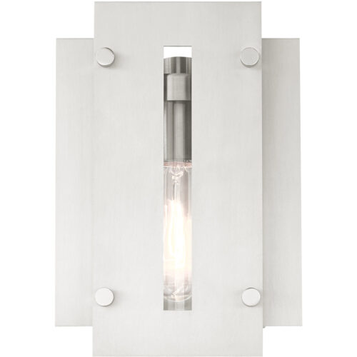 7 inch 1 Light Brushed Nickel Outdoor Wall Lantern with Clear Glass Shade-Lighting LumensLantern