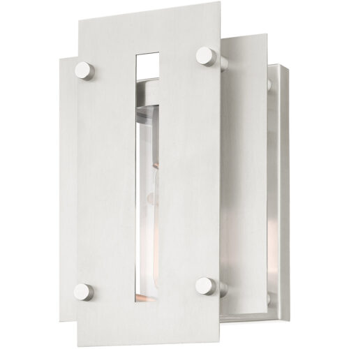 7 inch 1 Light Brushed Nickel Outdoor Wall Lantern with Clear Glass Shade-Lighting LumensLantern