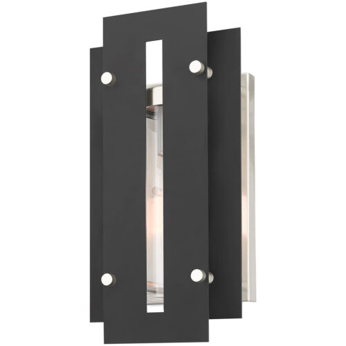 7 inch 1 Light Black & Brushed Nickel Outdoor Wall Lantern with Clear Glass Shade-Lighting LumensLantern