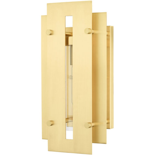 7 inch 1 Light Satin Brass Outdoor Wall Lantern with Clear Glass Shade-Lighting LumensLantern