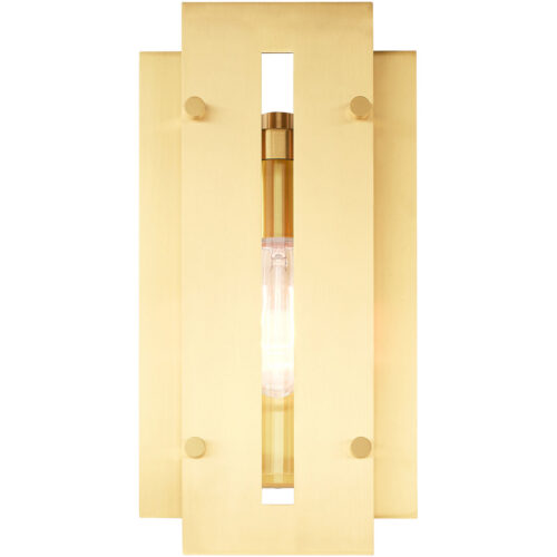 7 inch 1 Light Satin Brass Outdoor Wall Lantern with Clear Glass Shade-Lighting LumensLantern