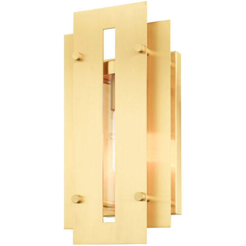 7 inch 1 Light Satin Brass Outdoor Wall Lantern with Clear Glass Shade-Lighting LumensLantern