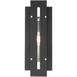 8 inch 1 Light Black & Brushed Nickel Outdoor Wall Lantern with Clear Glass Shade-Lighting LumensLantern