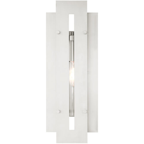 8 inch 1 Light Brushed Nickel Outdoor Wall Lantern with Clear Glass Shade-Lighting LumensLantern