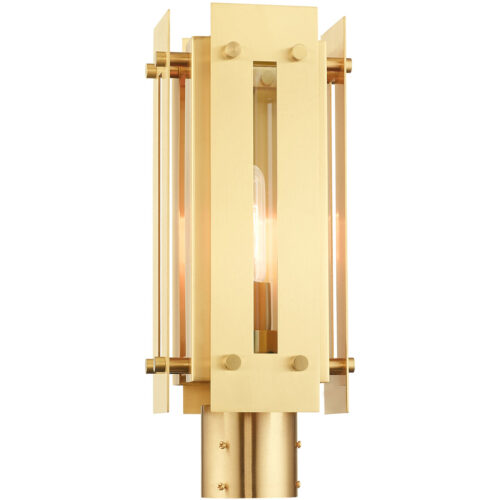 6.625 Sq. inch 1 Light Satin Brass Outdoor Post Top Lantern with Clear Glass Shade-Lighting LumensLantern