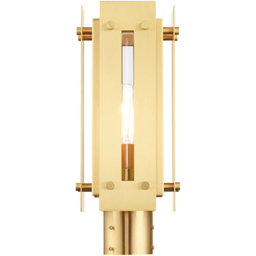 6.625 Sq. inch 1 Light Satin Brass Outdoor Post Top Lantern with Clear Glass Shade-Lighting LumensLantern