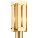 6.625 Sq. inch 1 Light Satin Brass Outdoor Post Top Lantern with Clear Glass Shade-Lighting LumensLantern