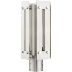 6.625 Sq. inch 1 Light Brushed Nickel Outdoor Post Top Lantern with Clear Glass Shade-Lighting LumensLantern