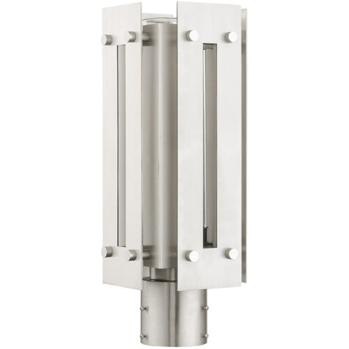 6.625 Sq. inch 1 Light Brushed Nickel Outdoor Post Top Lantern with Clear Glass Shade-Lighting LumensLantern