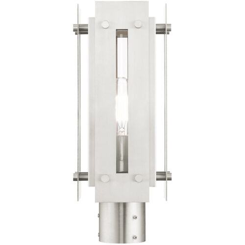 6.625 Sq. inch 1 Light Brushed Nickel Outdoor Post Top Lantern with Clear Glass Shade-Lighting LumensLantern