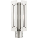 6.625 Sq. inch 1 Light Brushed Nickel Outdoor Post Top Lantern with Clear Glass Shade-Lighting LumensLantern