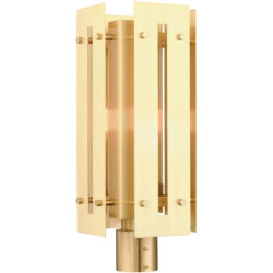 8.625 Sq. inch 1 Light Satin Brass Outdoor Post Top Lantern with Clear Glass Shade-Lighting LumensLantern