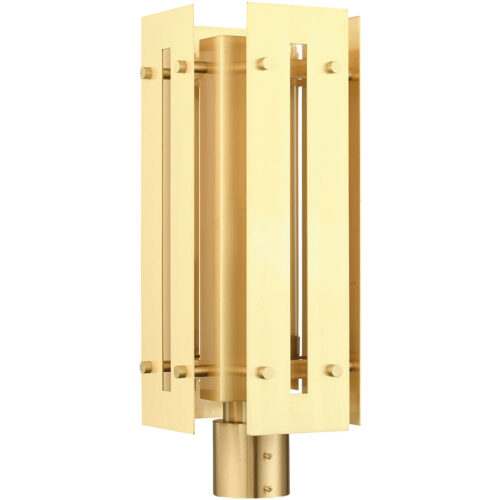 8.625 Sq. inch 1 Light Satin Brass Outdoor Post Top Lantern with Clear Glass Shade-Lighting LumensLantern