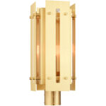 8.625 Sq. inch 1 Light Satin Brass Outdoor Post Top Lantern with Clear Glass Shade-Lighting LumensLantern