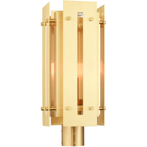 8.625 Sq. inch 1 Light Satin Brass Outdoor Post Top Lantern with Clear Glass Shade-Lighting LumensLantern