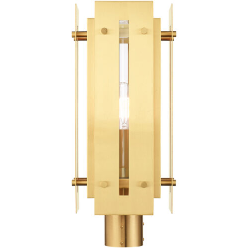 8.625 Sq. inch 1 Light Satin Brass Outdoor Post Top Lantern with Clear Glass Shade-Lighting LumensLantern