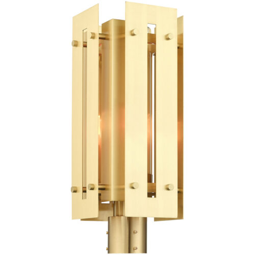 8.625 Sq. inch 1 Light Satin Brass Outdoor Post Top Lantern with Clear Glass Shade-Lighting LumensLantern