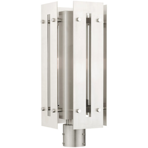 8.625 Sq. inch 1 Light Brushed Nickel Outdoor Post Top Lantern with Clear Glass Shade-Lighting LumensLantern