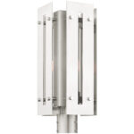 8.625 Sq. inch 1 Light Brushed Nickel Outdoor Post Top Lantern with Clear Glass Shade-Lighting LumensLantern