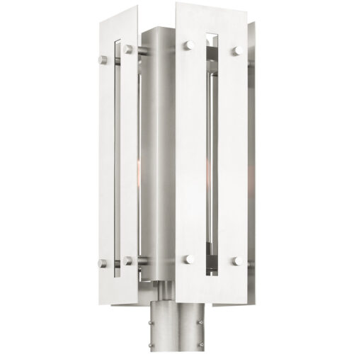 8.625 Sq. inch 1 Light Brushed Nickel Outdoor Post Top Lantern with Clear Glass Shade-Lighting LumensLantern