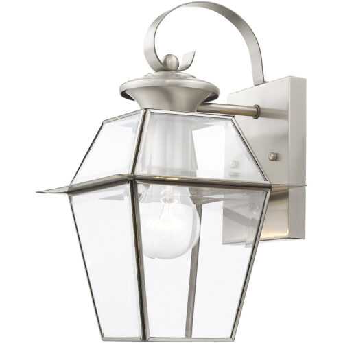 7.5 inch 1 Light Brushed Nickel Outdoor Wall Lantern Pendant Lighting Fixture with Clear Beveled Glass Shade-Lighting LumensLantern