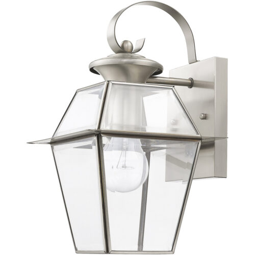 7.5 inch 1 Light Brushed Nickel Outdoor Wall Lantern Pendant Lighting Fixture with Clear Beveled Glass Shade-Lighting LumensLantern