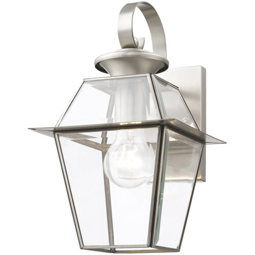 7.5 inch 1 Light Brushed Nickel Outdoor Wall Lantern Pendant Lighting Fixture with Clear Beveled Glass Shade-Lighting LumensLantern