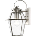 7.5 inch 1 Light Brushed Nickel Outdoor Wall Lantern Pendant Lighting Fixture with Clear Beveled Glass Shade-Lighting LumensLantern