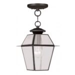 7.5 inch 1 Light Bronze Outdoor Chain Lantern Pendant Lighting Fixture with Clear Beveled Glass Shade-Lighting LumensLantern