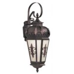 9.5 inch 1 Light Bronze Outdoor Wall Lantern Pendant Lighting Fixture with Antique Honey Linen Glass Shade-Lighting LumensLantern