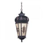 1 Light Bronze Outdoor Chain Lantern Pendant Lighting Fixture with Antique Honey Linen Glass Shade-Lighting LumensLantern