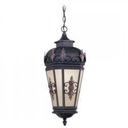 1 Light Bronze Outdoor Chain Lantern Pendant Lighting Fixture with Antique Honey Linen Glass Shade-Lighting LumensLantern