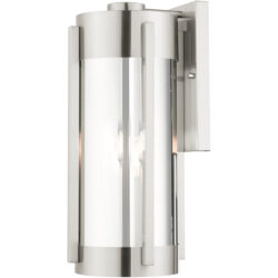 8.5 inch 3 Light Brushed Nickel Outdoor Wall Lantern Pendant Lighting Fixture with Electrical Plated Smoke Glass Shade-Lighting LumensLantern