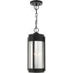 2 Light Black Outdoor Pendant Lantern Pendant Lighting Fixture with Electrical Plated Smoke Glass Shade-Lighting LumensLantern