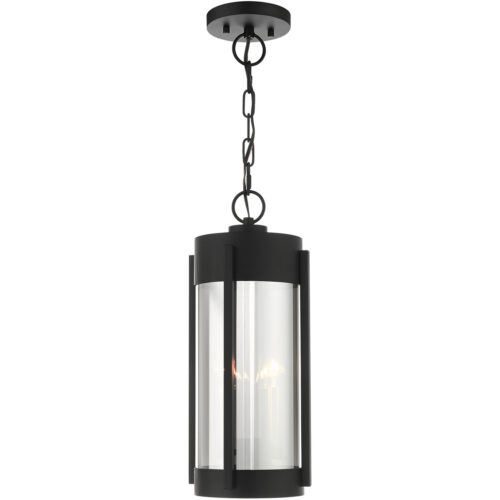 2 Light Black Outdoor Pendant Lantern Pendant Lighting Fixture with Electrical Plated Smoke Glass Shade-Lighting LumensLantern