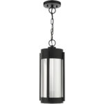 2 Light Black Outdoor Pendant Lantern Pendant Lighting Fixture with Electrical Plated Smoke Glass Shade-Lighting LumensLantern