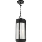 2 Light Black Outdoor Pendant Lantern Pendant Lighting Fixture with Electrical Plated Smoke Glass Shade-Lighting LumensLantern