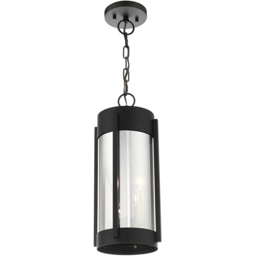 2 Light Black Outdoor Pendant Lantern Pendant Lighting Fixture with Electrical Plated Smoke Glass Shade-Lighting LumensLantern