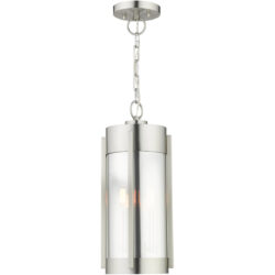 2 Light Brushed Nickel Outdoor Pendant Lantern Pendant Lighting Fixture with Electrical Plated Smoke Glass Shade-Lighting LumensLantern