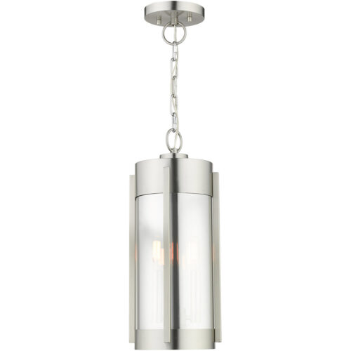 2 Light Brushed Nickel Outdoor Pendant Lantern Pendant Lighting Fixture with Electrical Plated Smoke Glass Shade-Lighting LumensLantern